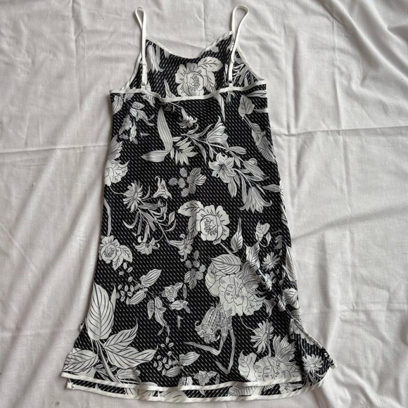 Vintage Diamond Tea Black & White Floral Print Slip Dress Size M - Picture 2 of 3
